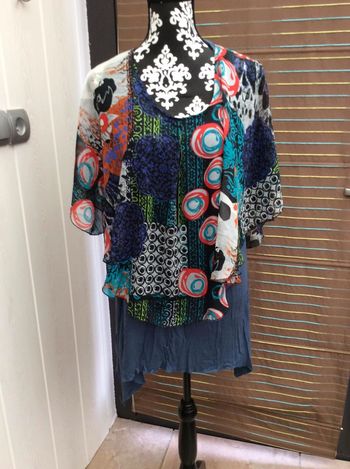 Blouse bleue imprimée voile NEUVE (n°22)