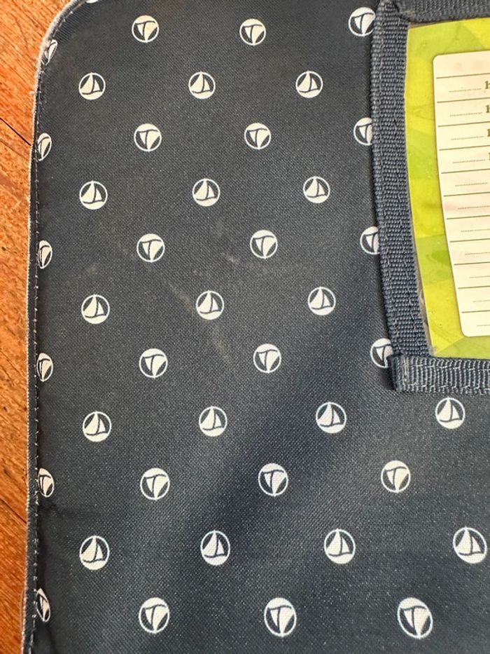 Grand cartable d’écolier vintage Tann’s édition limitée Petit Bateau bleu jaune rayé marin - photo numéro 10
