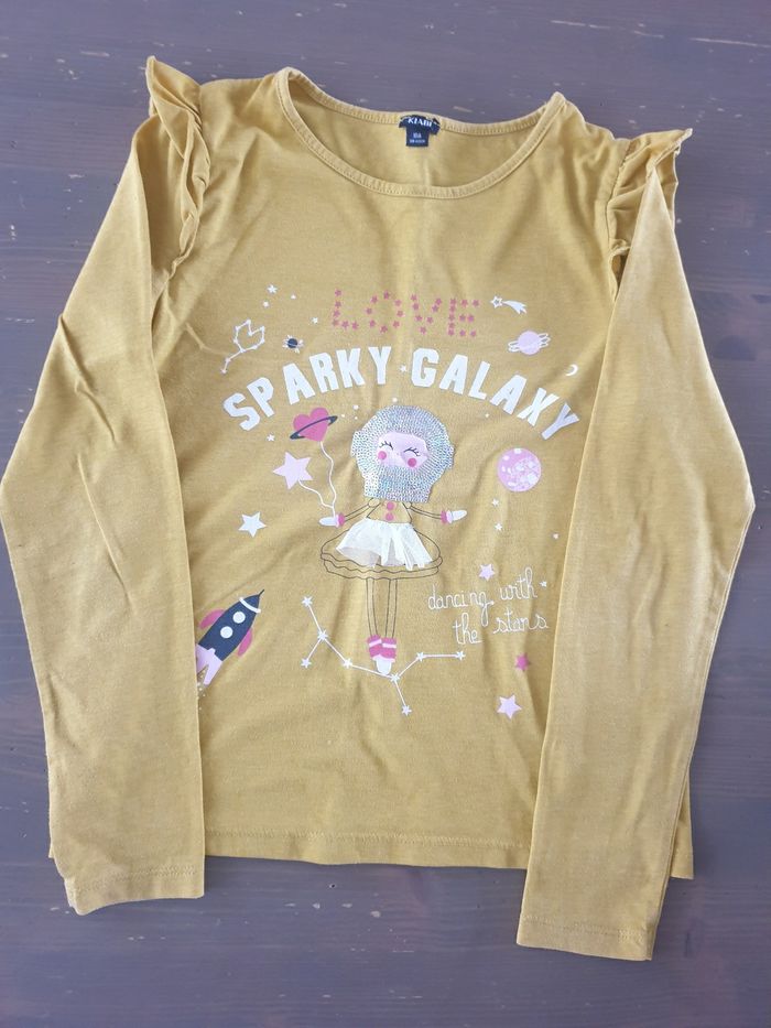 tshirt manches longues jaune moutarde danseuse 10 ans Kiabi