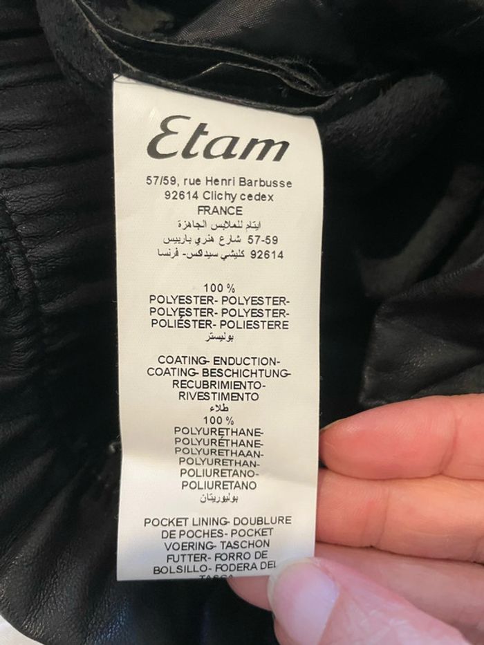 Jupe courte noir taille haute élastique en similicuir avec ceinture Etam taille 34 - photo numéro 6