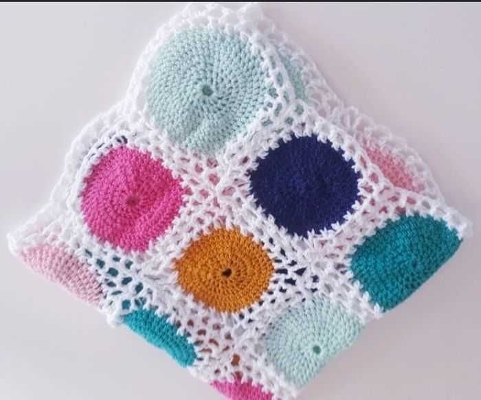 Linge de lit plaid couverture laine patchwork fait main crochet multicolore bébé - photo numéro 3