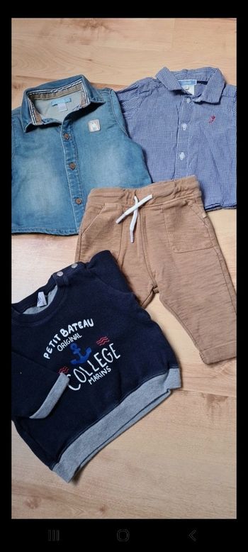 Lot 1 chemise Jacadi, 1 pull Petit Bateau, 1 chemise et 1 pantalon okaidi 6 mois
