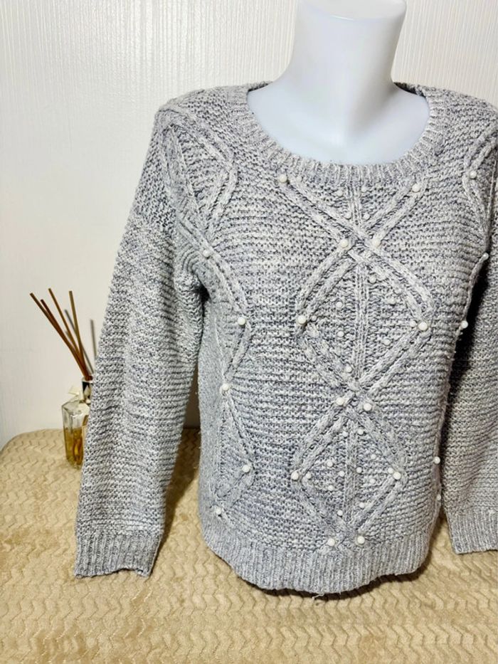 🧶 Pull Gris en Maille perlé - Taille 42/44 - photo numéro 2