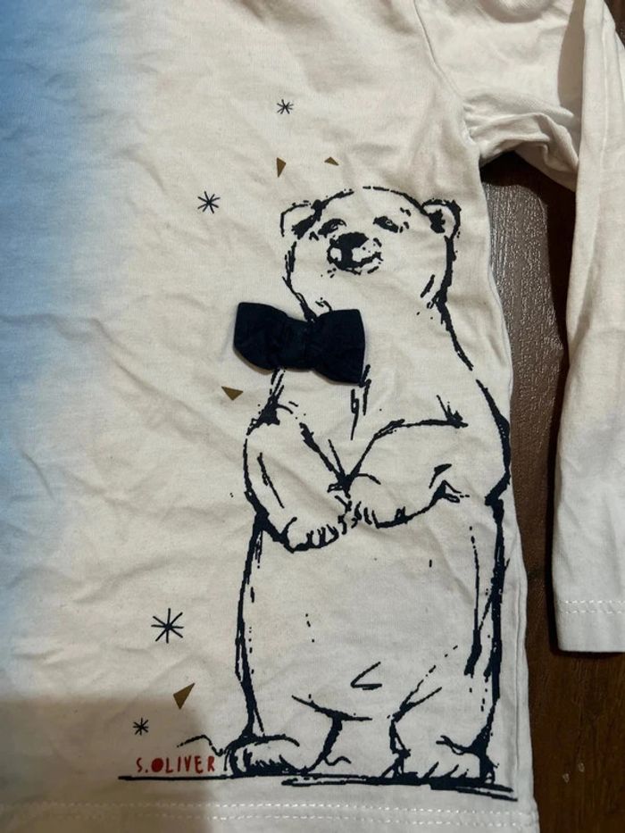 T shirt à manches longues en coton blanc et bleu motif ours S.Oliver Taille 92 cm - photo numéro 2