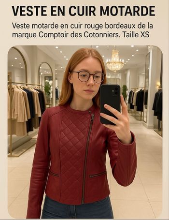 ✨ Veste motarde en cuir bordeaux Comptoir des Cotonniers – Taille XS ✨