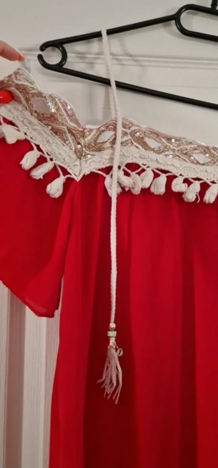 Robe bohème rouge et beige - photo numéro 3