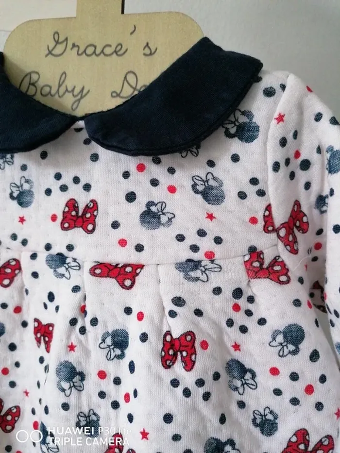 Robe bébé fille blanche à motifs Minnie et col noir - photo numéro 2