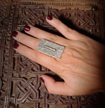 Bague rectangulaire plaqué argent ajustable