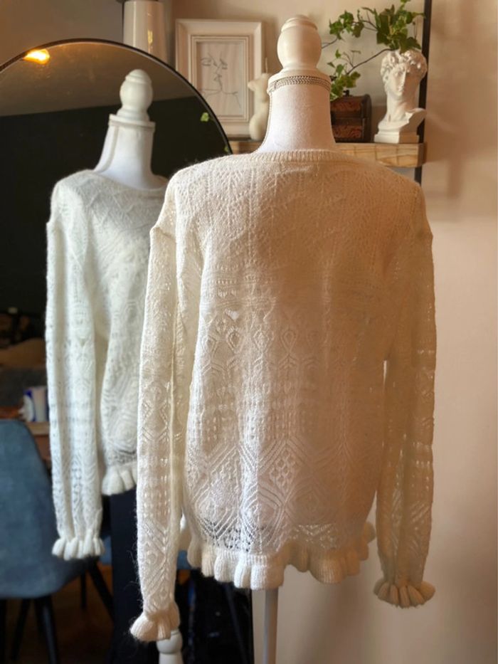 Pull blanc en maille fine ajourée en laine taille 42 - Promod - photo numéro 6