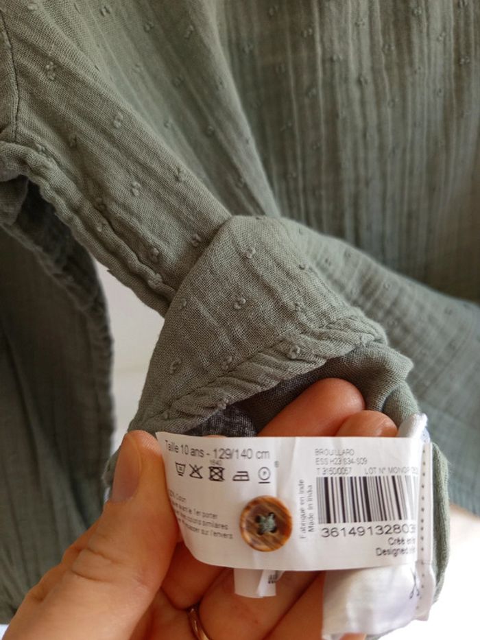 Blouse chemise en gaze de coton kaki & plumetis Monoprix Teens Bio 10 ans - photo numéro 5