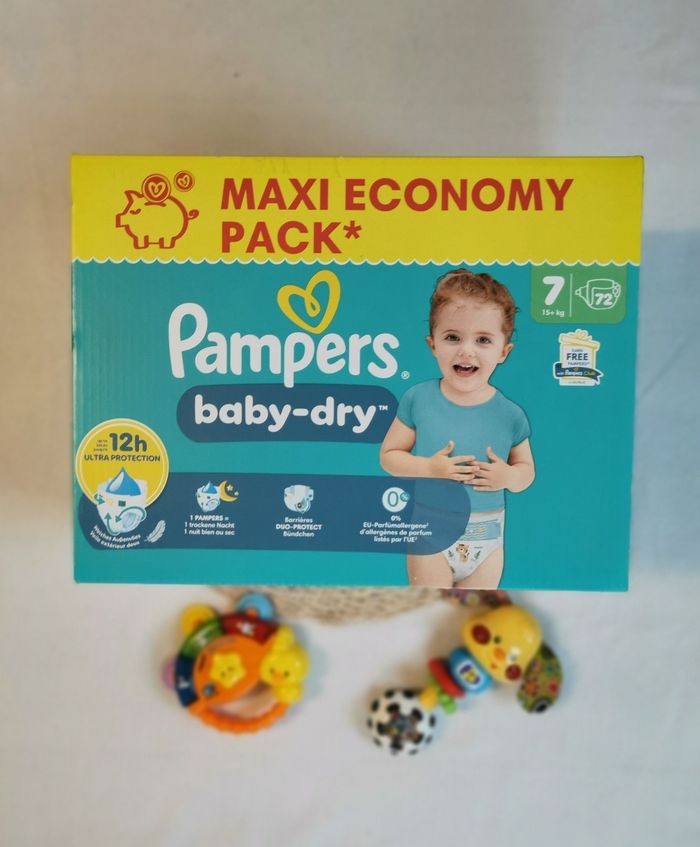 Pampers baby dry, taille 7, 15kg et plus, 72 couches