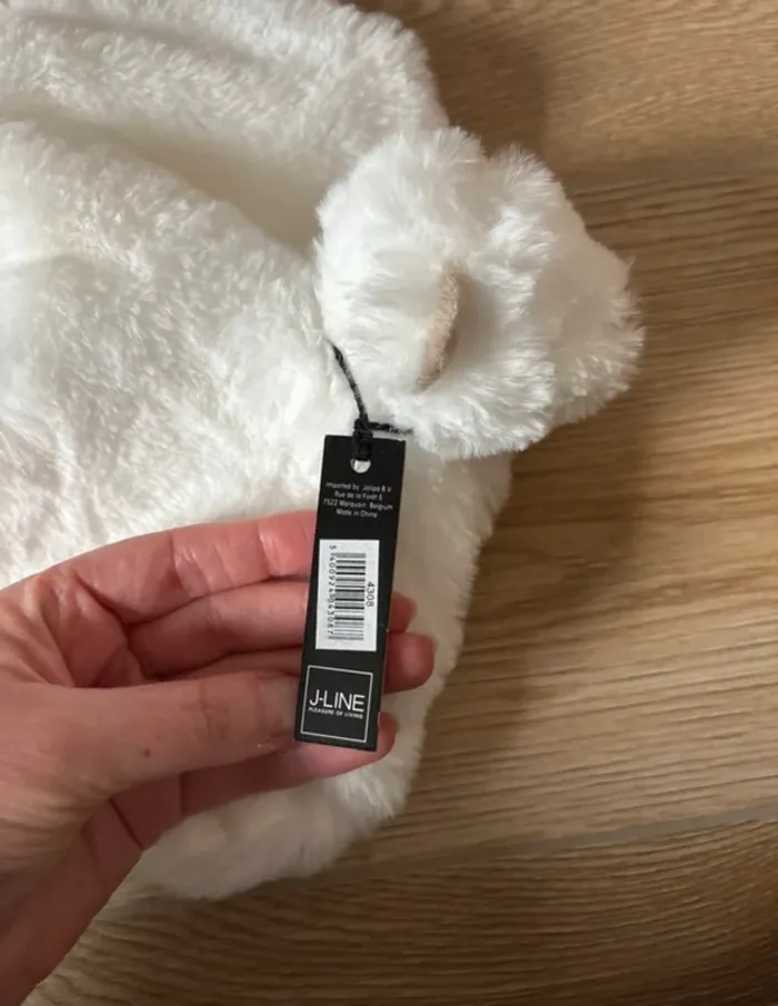 Doudou ours blanc J-Line « Oscar » Neuf avec étiquette - photo numéro 3