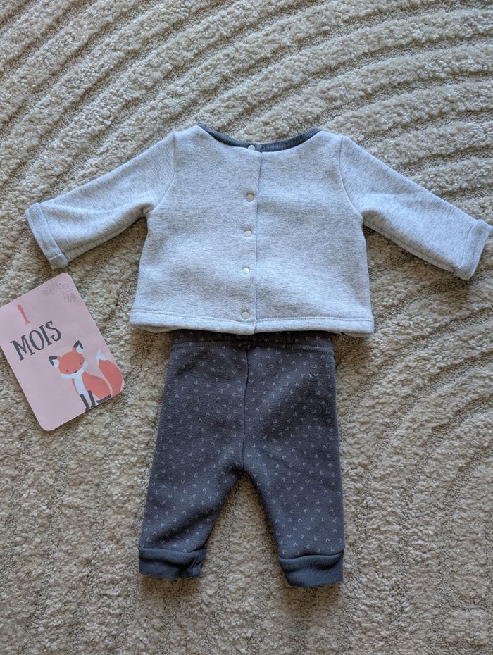Ensemble pull et pantalon gris, chaud, bébé garçon 1 mois, Du pareil au même - photo numéro 2
