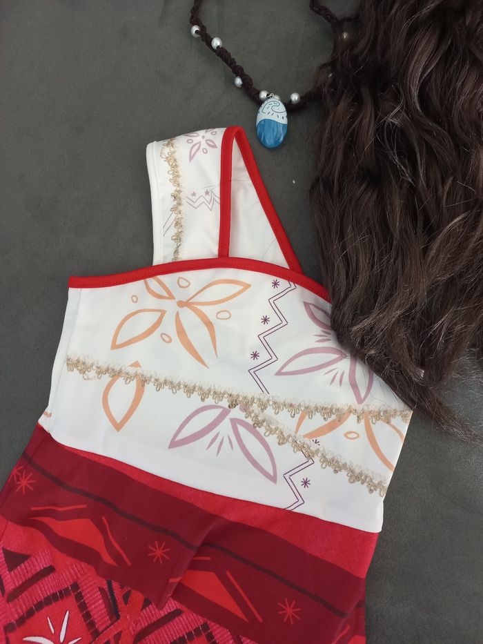 Robe déguisement vaiana 2 avec collier et perruque 4/5 ans - photo numéro 3