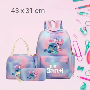 🎒Ensemble scolaire Sac à Dos, Lunchbox et Trousse Stitch & Angel violet rose