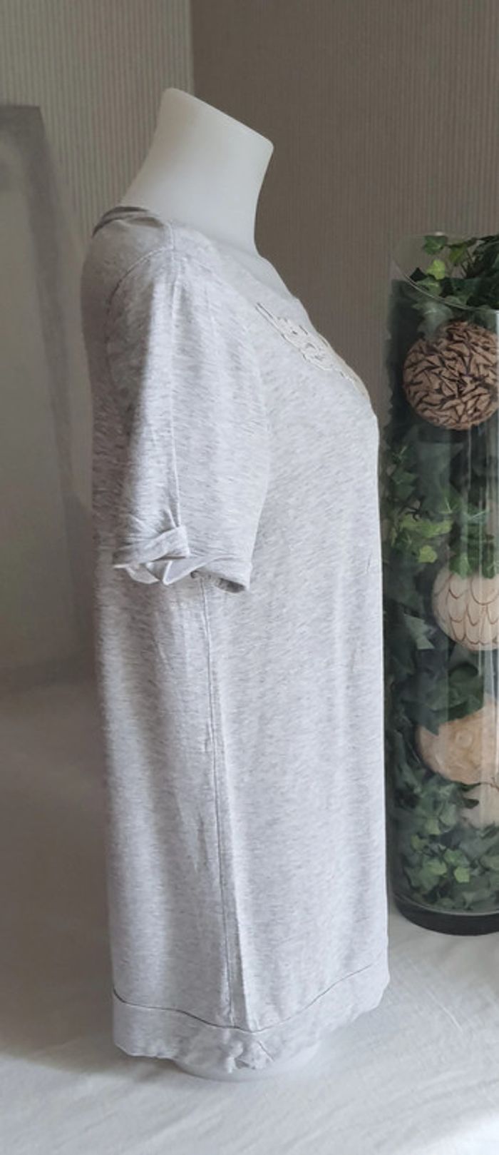 T-shirt femme gris chiné brodé Taille XL - photo numéro 3