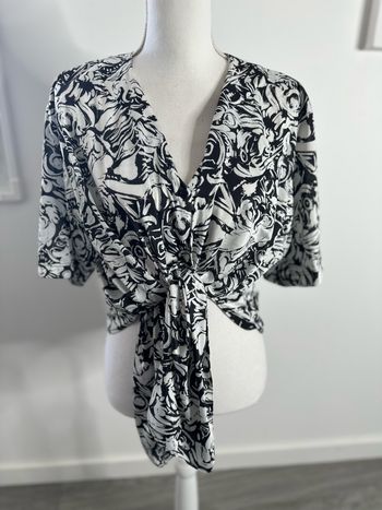 Chemisier oversize bariolé psychédélique noir et blanc Vintage T4 42 XL