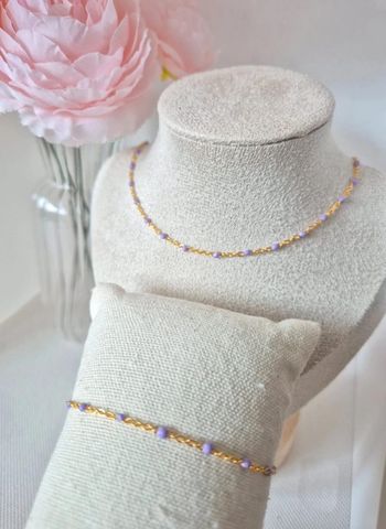 Lot de 2 bijoux en acier inoxydable perles résines violettes