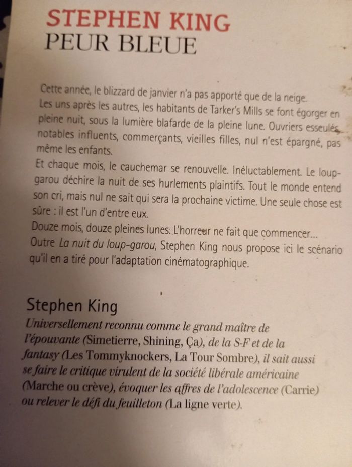 Livre de poche Peur bleue de Stephen King + cadeau - photo numéro 2