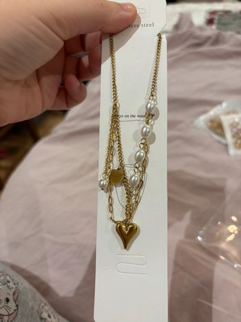 Collier dorée et perle acier inoxydable