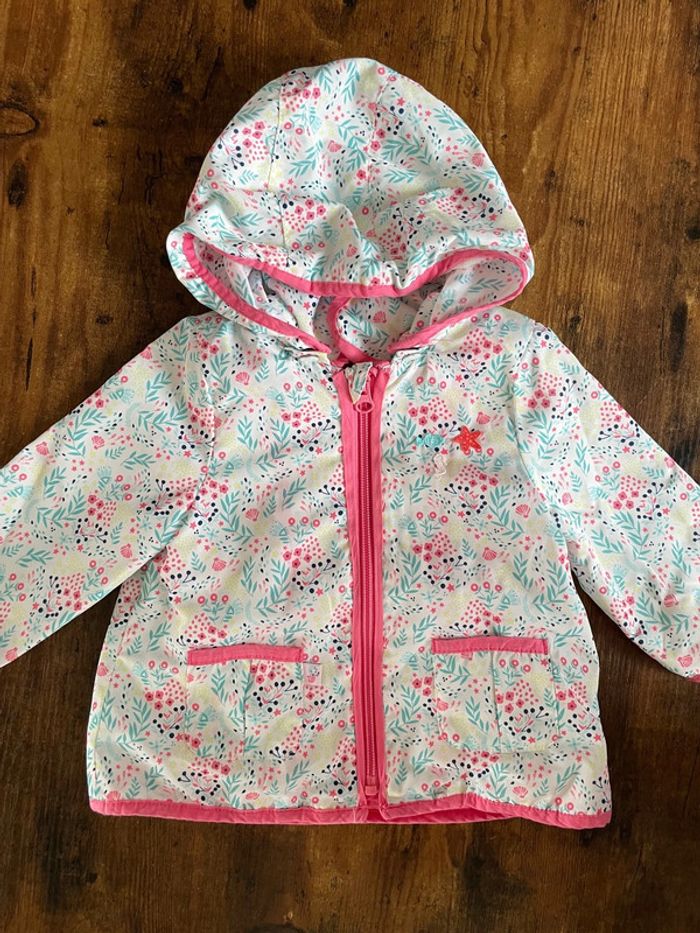 Imperméable mi saison à fleurs avec capuche