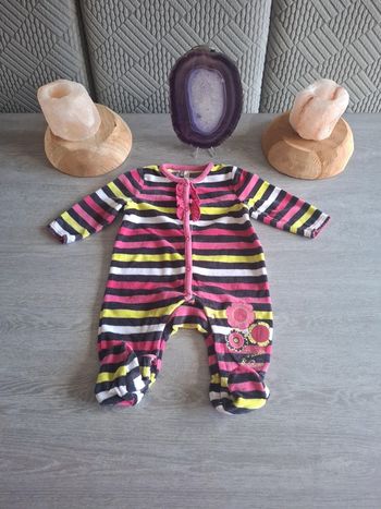 Pyjama bébé 6 mois rayé multicolore en velours – Orchestra – Très bon état