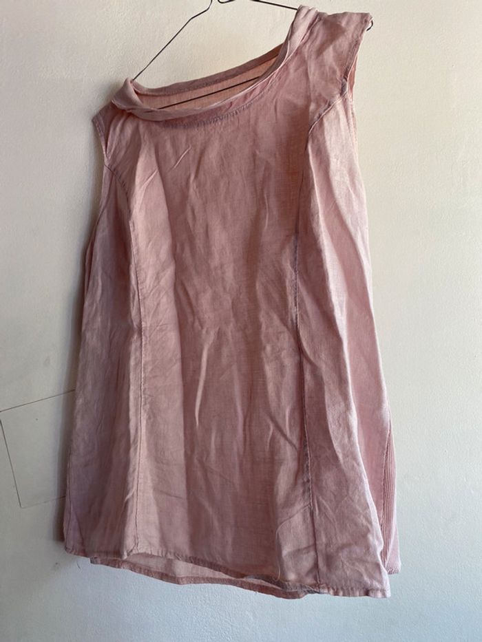 325 - blouse bi-matière rose sans manches