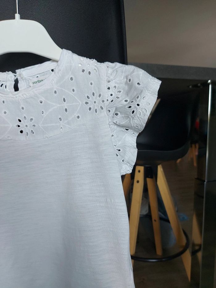 Tee-shirt avec broderie anglaise blanc Vertbaudet - photo numéro 4