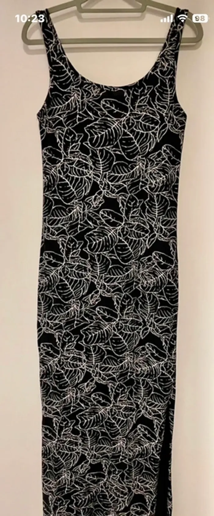 Robe longue d’été noire à imprimé feuillage blanc Taille : 38 / M - photo numéro 7
