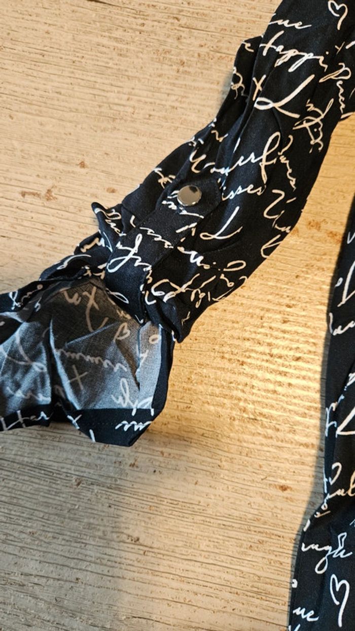 Chemisier femme noir à dessin blanc à manches 3/4, Canda, taille 42, neuf - photo numéro 4