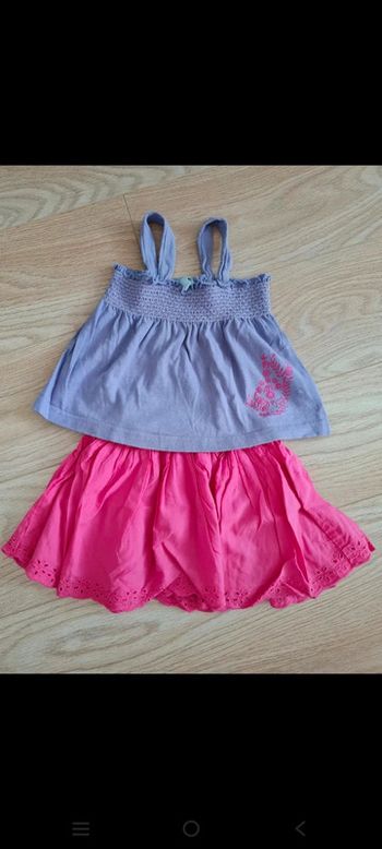 Jupe rose + débardeur violet kimbaloo 18 mois dentelle