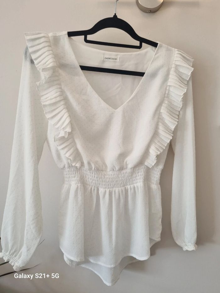 Blouse blanche à volantées Cache-Cache taille 34 - photo numéro 4