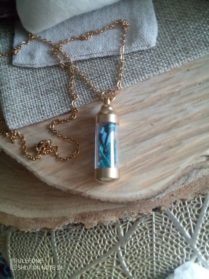 Pendentif coquilles d'ormeaux dans tube en verre et acier inoxydable - photo numéro 2