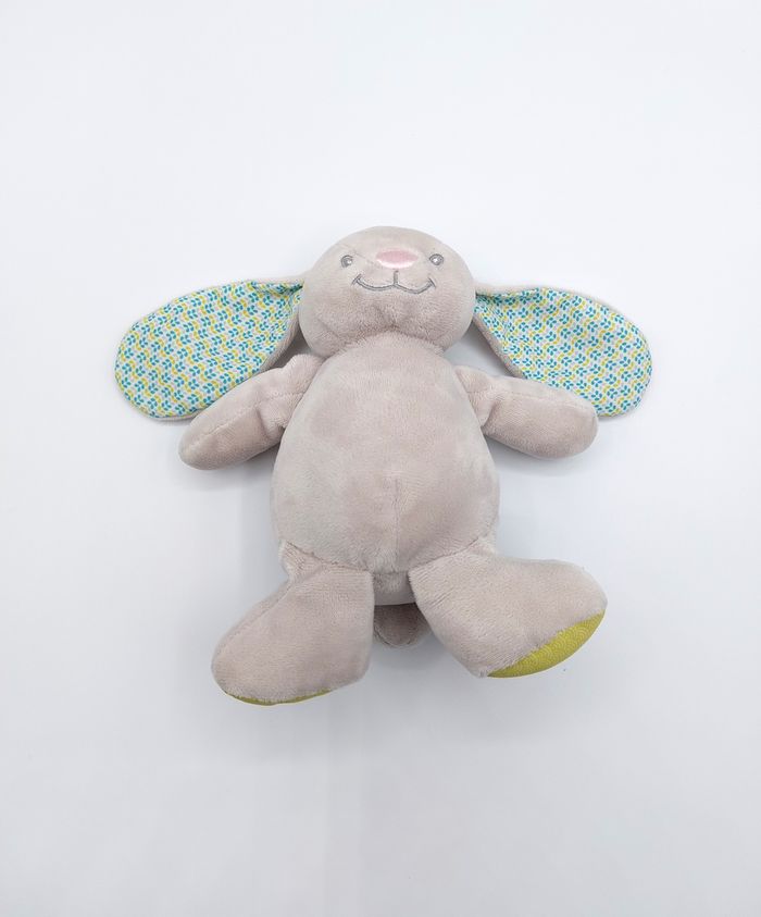 Peluche doudou lapin gris LUC ET LEA vert bleu 20 cm Océan Terre Biotechnologie - photo numéro 4