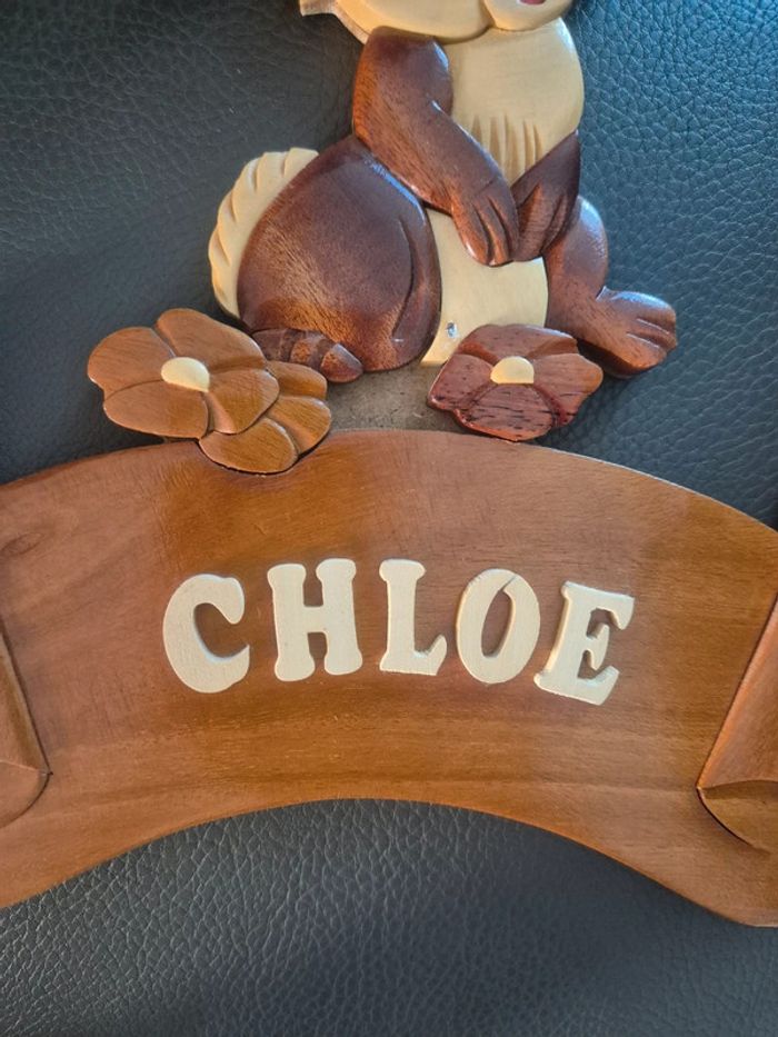 Plaque de porte en bois motif lapin au prénom de Chloé - photo numéro 6