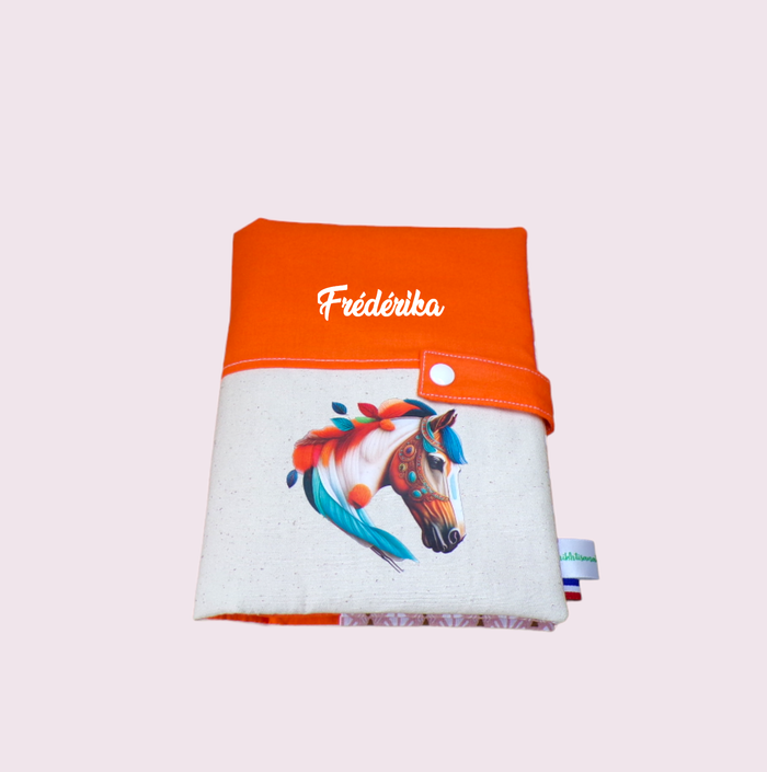 housse protège carnet de santé personnalisable modèle cheval bleu ou orange - photo numéro 3