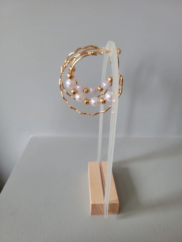 Clips doubles créoles ondulées perles - photo numéro 4