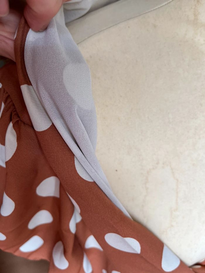 Jolie robe chic mi-saison marron à pois blancs T. L femme neuve avec étiquette - photo numéro 9