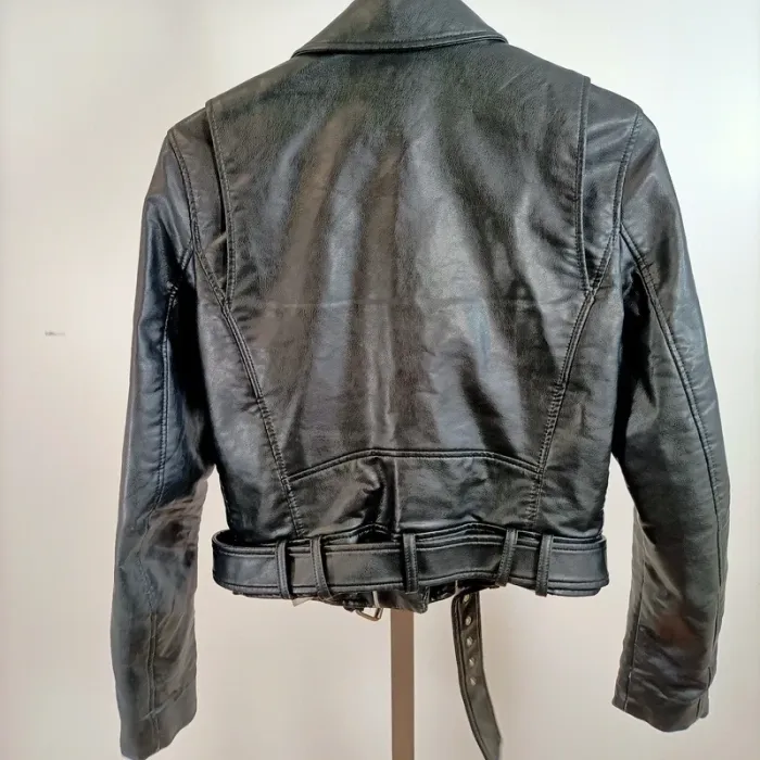 Perfecto noir Zara à zips et ceinture taille S en similicuir style biker A1404 - photo numéro 3