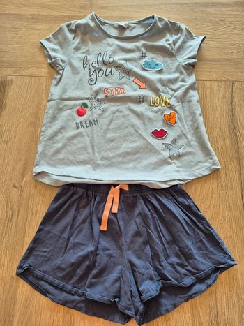 Pyjama fille 10 ans bleu avec motifs en relief