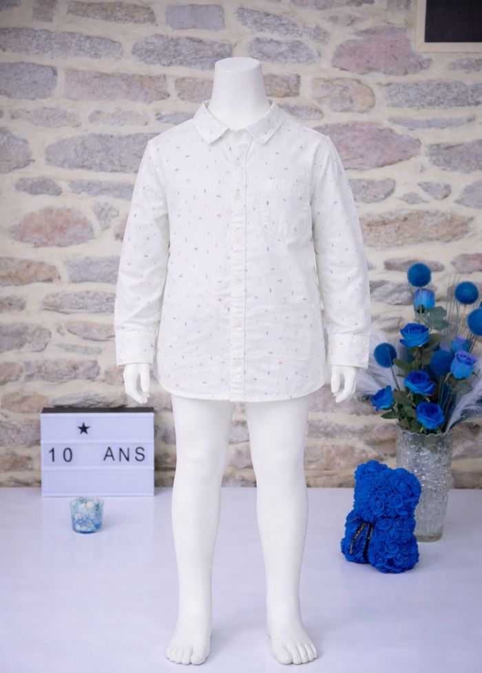 Chemise manches longues blanc à motifs graphiques Garçon taille 10 ans marque Okaidi 🎸