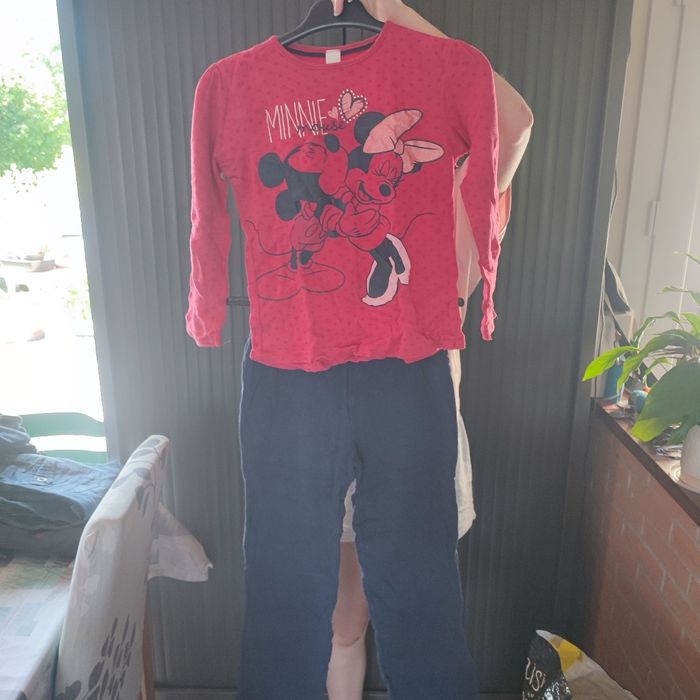 Pyjama Disney 2 pièces rose bleu imprimer Mickey Minnie 10 ans