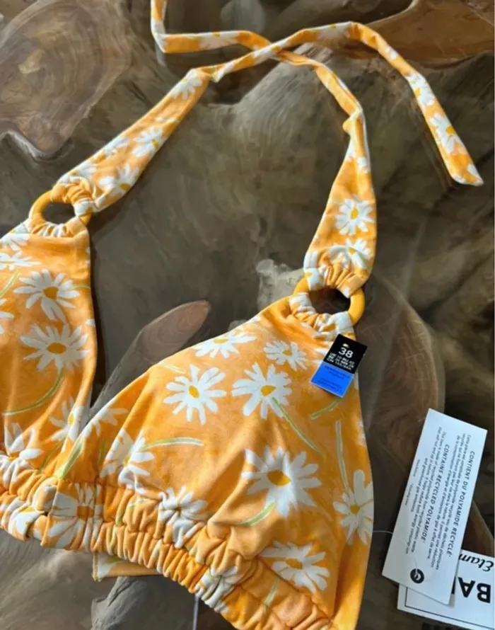 Haut de maillot de bain Etam jaune fleur triangle - photo numéro 3