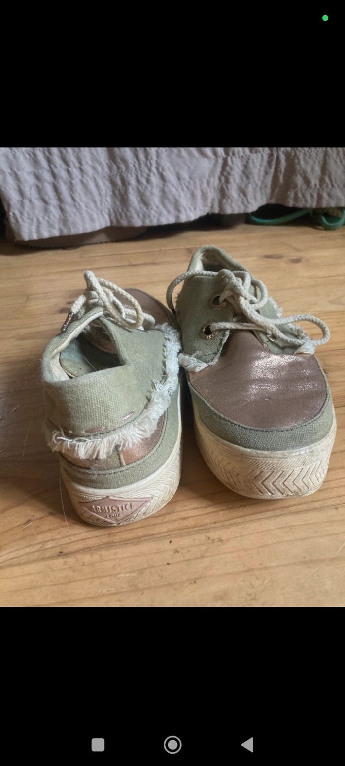 Chaussures armistice 38 compensées vert et bronze a lacets - photo numéro 3