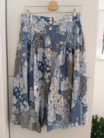 Jupe vintage imprimé patchwork bleu