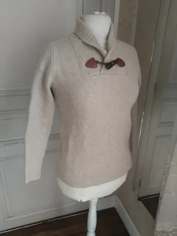 Pull Sandro beige rétro 70’s – grosse maille 95% laine d’agneau T 36 38