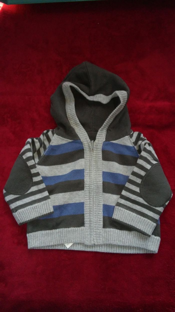 Gilet zip à capuche réversible bleu et gris rayé 9 mois garçon l'enfant do, la redoute