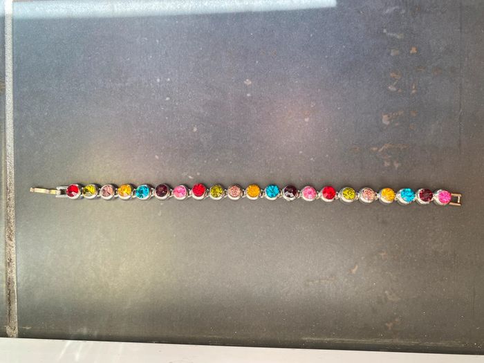 Parure bracelet et broche avec strass brillants multicolores - photo numéro 9