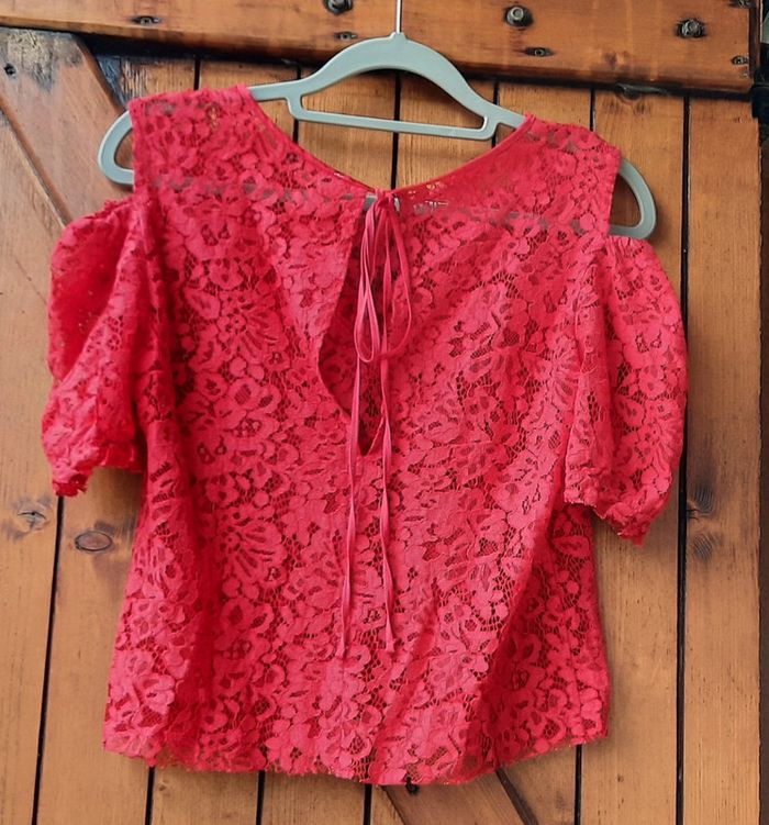 Top rouge en dentelle Zara S - photo numéro 2