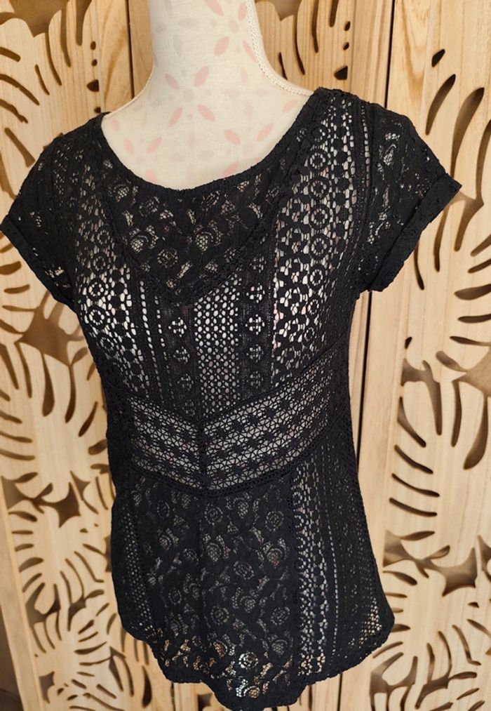 Top Maille ajourée noire, taille M, Naf Naf - photo numéro 2